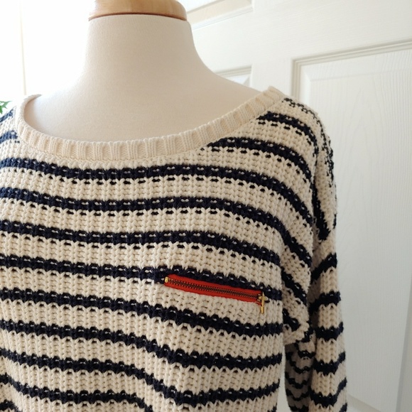 Tommy Hilfiger Chunky Knit Oversized Sweater Striped Black White Large - Picture 2 of 8